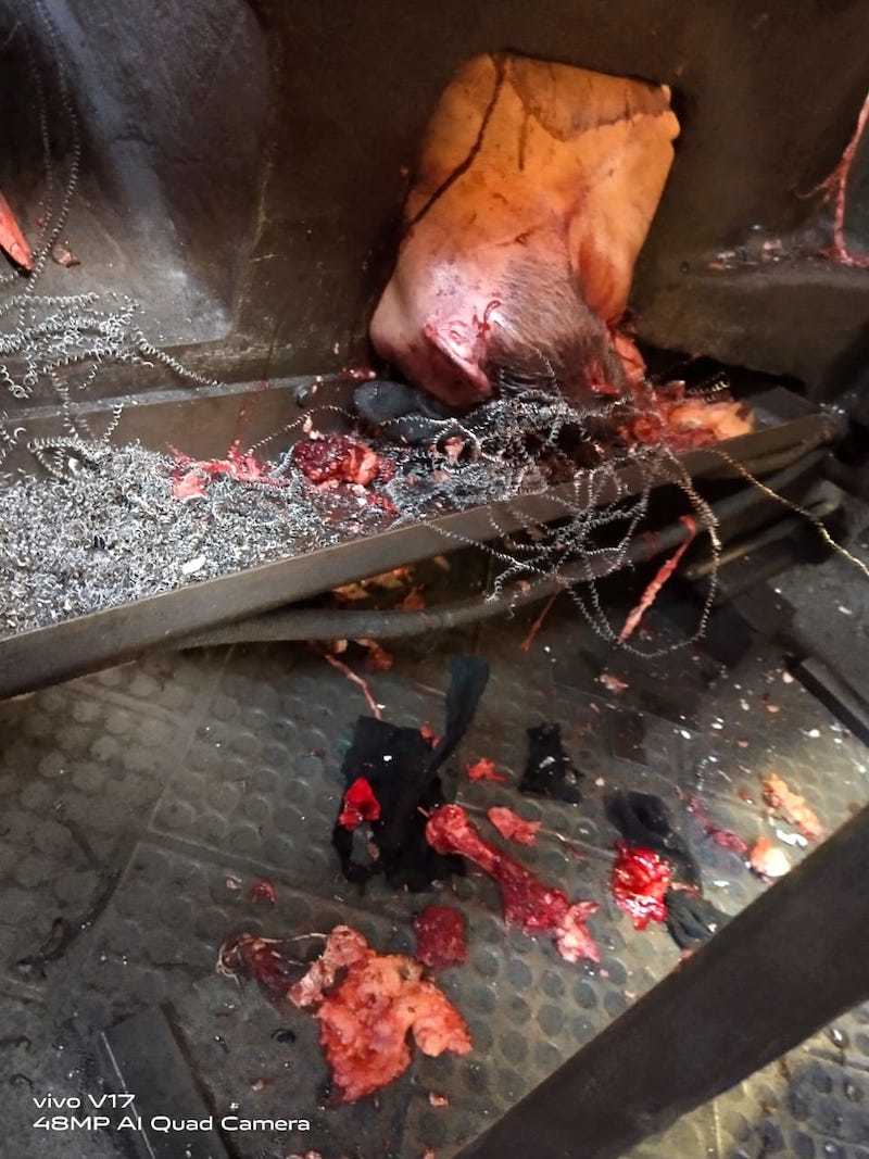 Aftermath pictures of man pulled into lathe