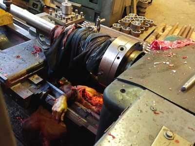 Aftermath pictures of man pulled into lathe