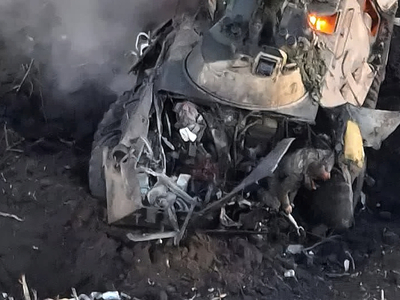 The immediate aftermath of a high-explosive mine blast...