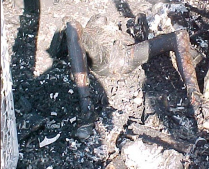 Charred Corpse from high voltage electrocution