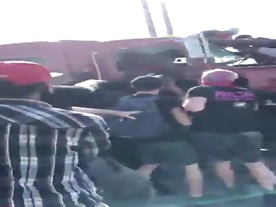 Peaceful protesters nicely ask driver to get out of the truck.