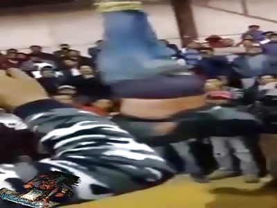 Thief punished hanging upside down