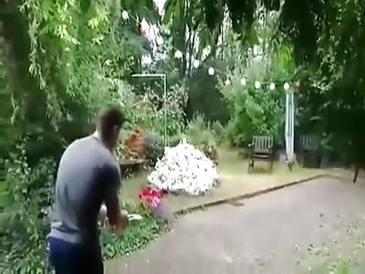 Stupid German kids almost catch themselves on fire with homemade bomb