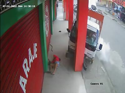 Run over by uncontrolled truck 