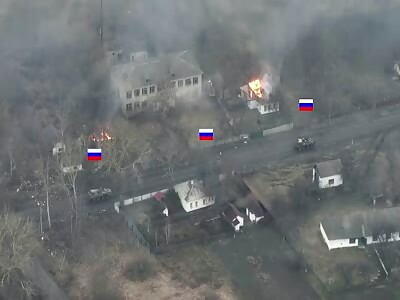 Ukrainian tank against a column of Russian equipment