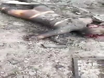 Burned and mangled bodies of Russian servicemen