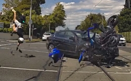 Impatient Motorcyclist Is Sent Flying After Taking a Red Light