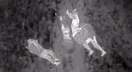 UA drone with thermal drops a grenade on RU in a trench