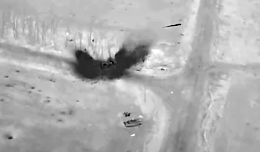 Two accurate artillery hits on Russian soldiers at night