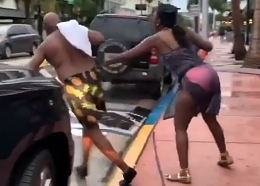 Woman pushes man into the street and he gets hit by a van