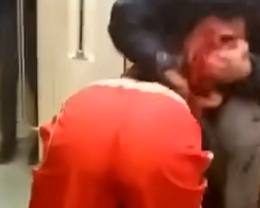 Three men brutally beat another man in the Moscow subway