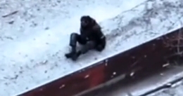 A lone and wounded RU soldier slowly inches forward near Bakhmut