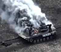 Russians escaping burning vehicle destroyed by AFU