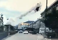 Gasoline Tank Truck gets launched after explosion