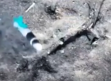 Russian soldier is hit by a drone-dropped grenade