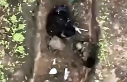 Russian soldier is directly impacted by a Ukrainian grenade