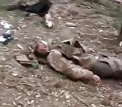 Russian soldiers show KIA UA soldiers at the Kreminna front