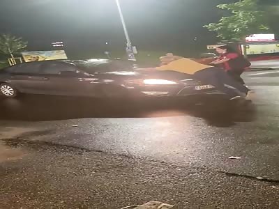 Drunk German (Swabia) retard clamps onto a young non-german girl's car