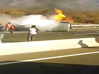 Burning car on highway