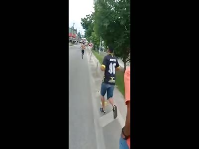 Man in underwear lynched by football fans.