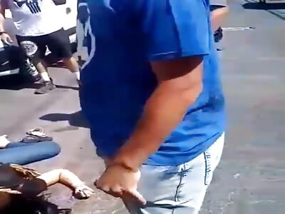 Woman and passed by the truck