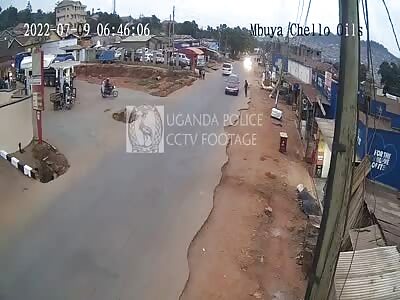 Motorcyclist thrown into the air when hit by bandits