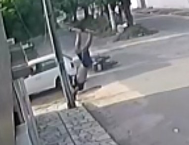 Biker runs a lot and takes off