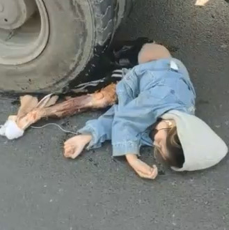 Cute Girl Crushed by Huge Truck