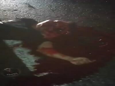 Brain scattered on the road.