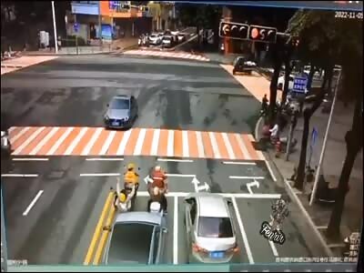 Car loses control causing huge accident.