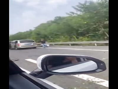 Family car split in two by cargo truck