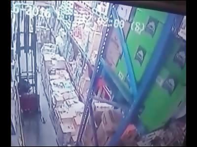 Man Obviously not Following Safety Protocol Falls to his Death from Forklift 
