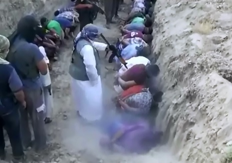 New Release from ISIS shows Mass AK-47 Executions of Men Lined Up 