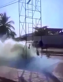 Violent Work Accident Death:   Man being electrocuted to death - moment and aftermath