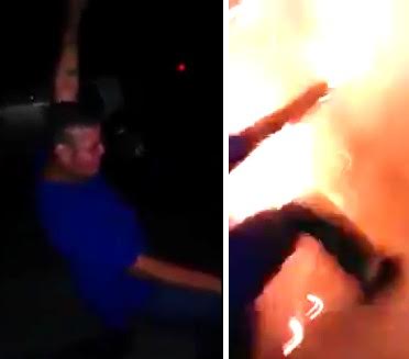 Guy with fireworks has a bad surprise