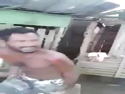 Busted Thief Plays the Slap Game with a Heavy Block of Wood 