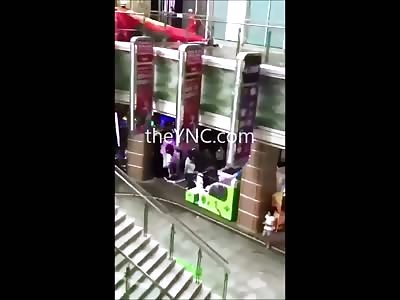 Better Angle of Chinese Man Killing Himself from Top of Mall (Slo Mo Added) 