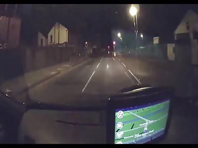 Speeding teen's car flies through air and smashes into taxi.