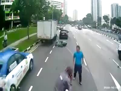 Scooter rider knocked unconscious after he crashed into the rear of a van