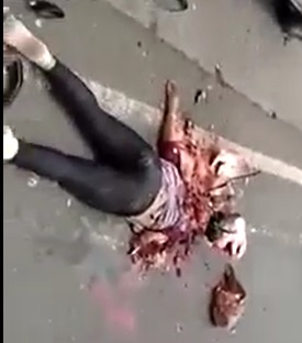 Woman in Tight Yoga Pants Head and Torso Crushed by Truck