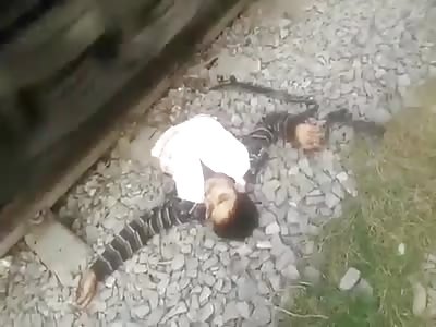 Another Train Passes Over the Already Cut in Half Man