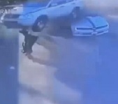 Out of Control Truck DECIMATES Guy Getting Gas