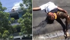 Action & Aftermath of Electrocuted Dude Falling off Building