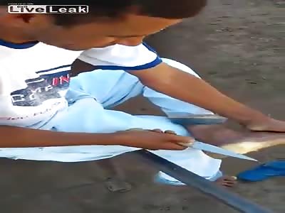 Disgusting freak slices callouses off his feet and feeds them to his dog