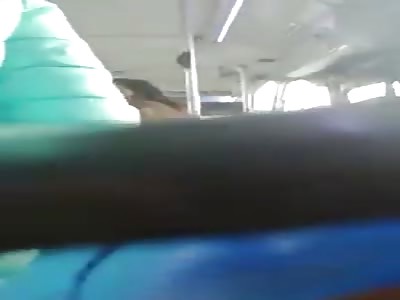 girl climbs on micro bus