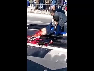 Collect parts of a pedestrian hit by a truck