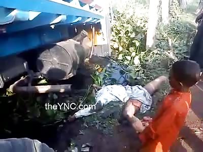 Woman dead by a huge truck intestines washed down