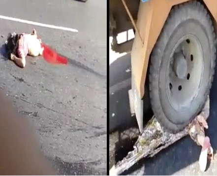 Female Motorcyclist Split In Two By A Truck