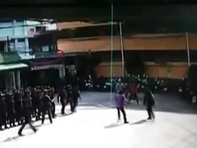 COMPLETE IDIOT STABS MAN IN FRONT OF POLICE BATTALION