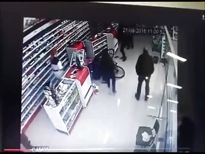 CYCLIST RUN OVER CUSTOMER INSIDE A PHARMACY